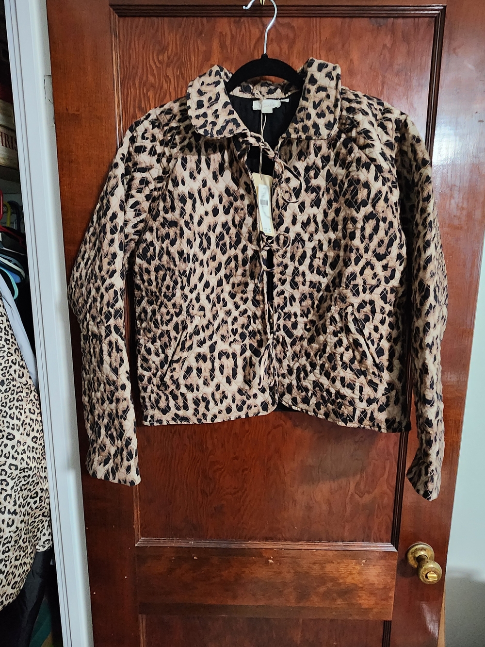 Anthropologie Let Me Be Leopard Quilted Tie-Front Jacket